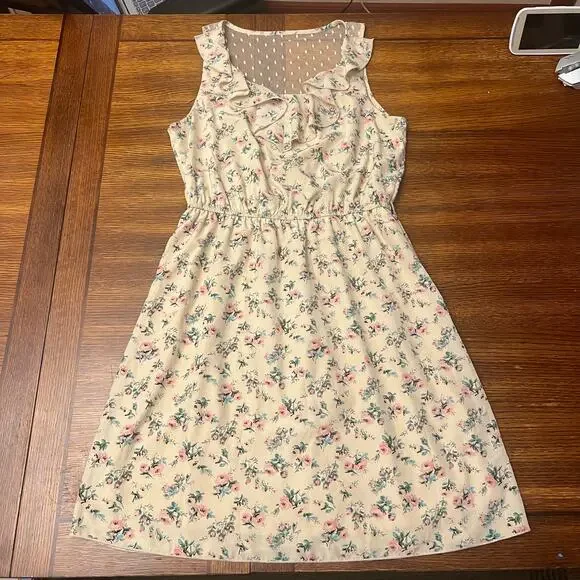 NWT Maurices Lightweight Mesh Back Ruffle Dress Medium Floral Ivory Pink - Picture 14 of 16